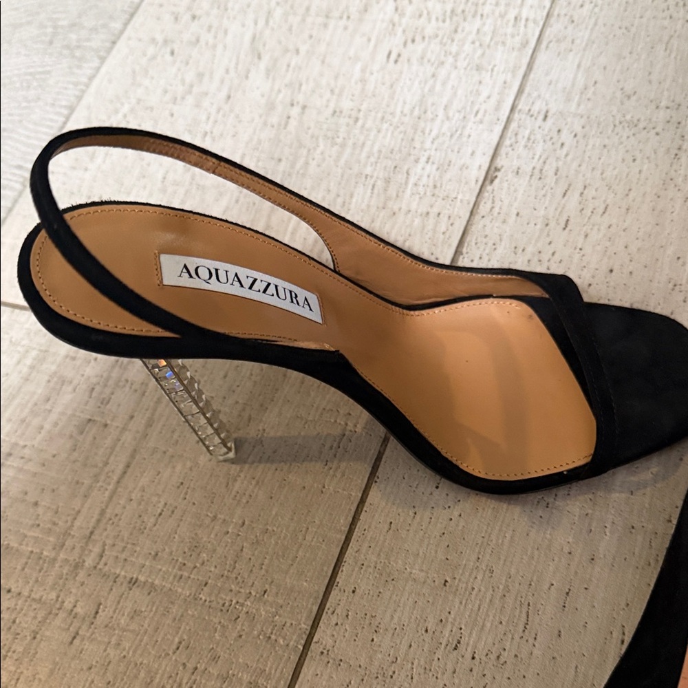 BRAND NEW. NEVER WORN Aquazzura Black Suede Slingback Heeled Sandals - Picture 5 of 6